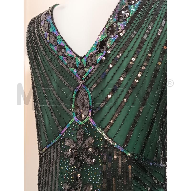 VESTITO DONNA SMANICATO VERDE NERO PERLINE PAILLETTES  | Mercatino dell'Usato Torino tenivelli 4
