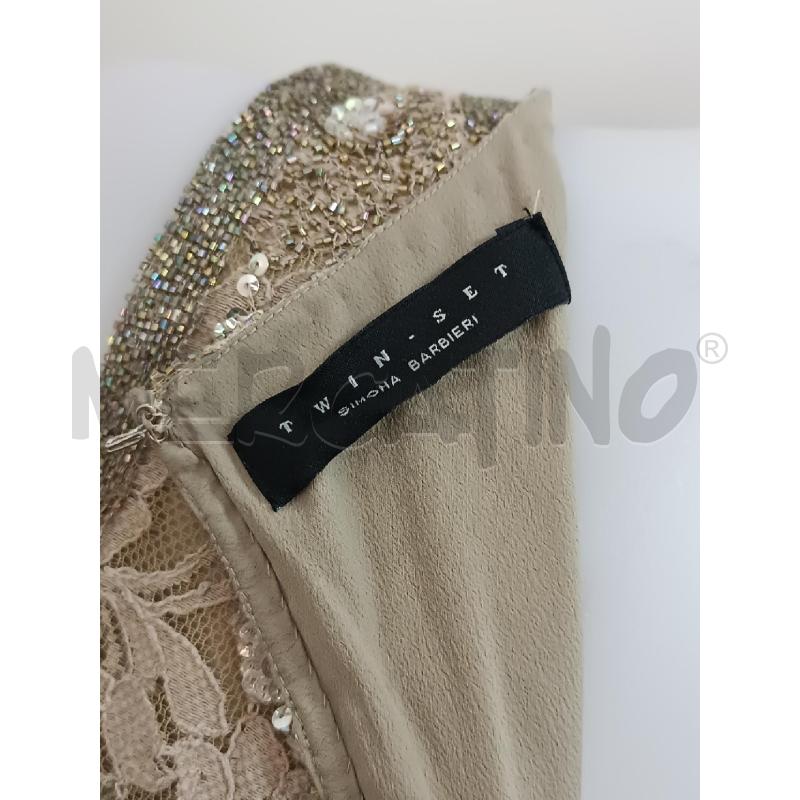 VESTITO DONNA TWIN SET SMANICATO PIZZO E PERLINE BEIGE  | Mercatino dell'Usato Torino tenivelli 5