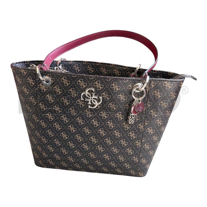 BORSA DONNA GUESS NERO BEIGE MANICI ROSSI | Mercatino dell'Usato Carmagnola 1