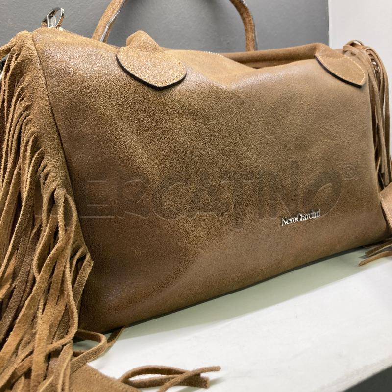 BORSA PELLE MARRONE NERO GIARDINI FRANGE  | Mercatino dell'Usato Carmagnola 3