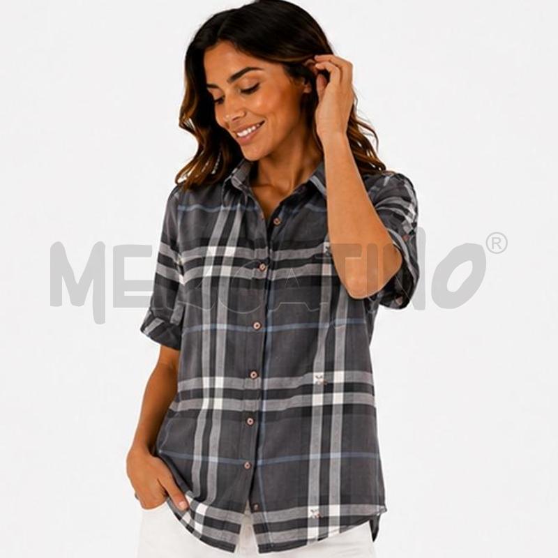 CAMICIA DONNA BURBERRY GRIGIO SCURO RIGHINA AZZURRA | Mercatino dell'Usato Carmagnola 1