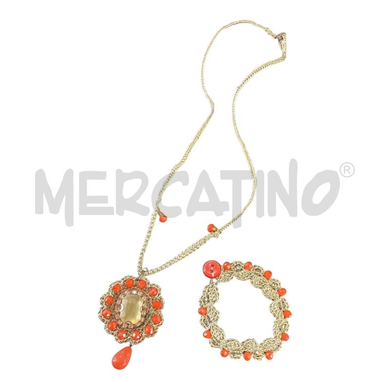 COLLANA + BRACCIALETTO UNCINETTO ORO PIETRA GIALLA AR PERLINE AR  | Mercatino dell'Usato Carmagnola 2