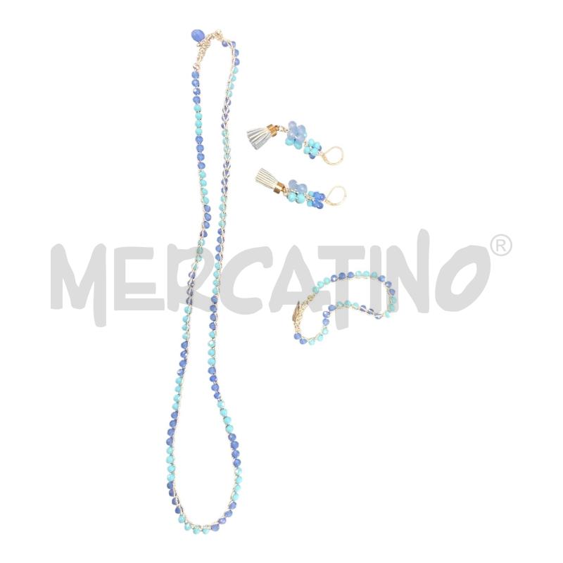 COORDINATO COLLANA +ORECCHINI+BRACCIALE UNCINETTO BL/AZ | Mercatino dell'Usato Carmagnola 2