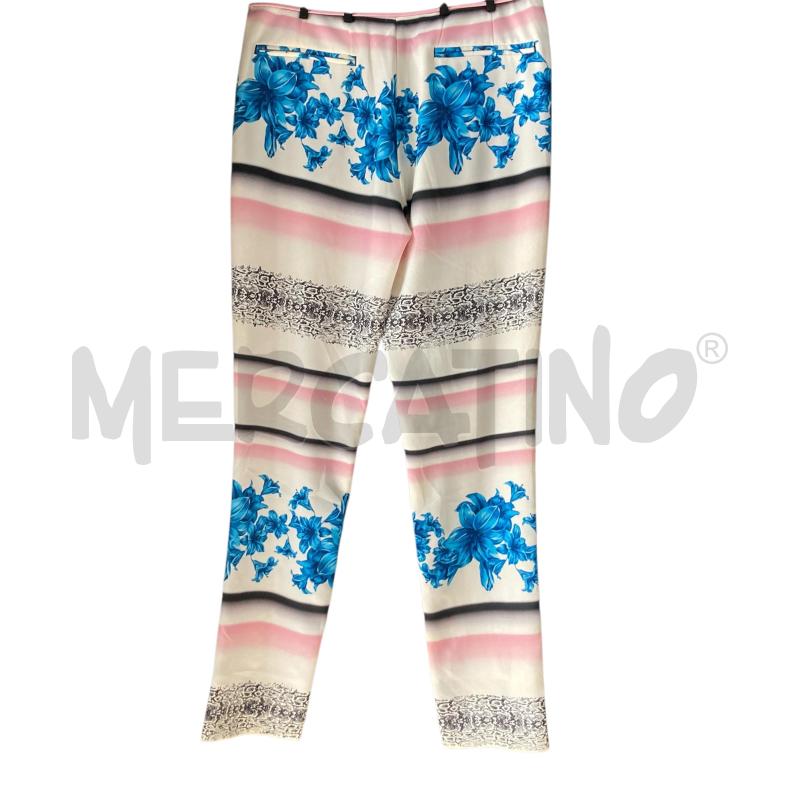 PANTALONE DONNA PINKO BIANCO FIORI BLU PIZZO FASCIA ROSA  | Mercatino dell'Usato Carmagnola 1