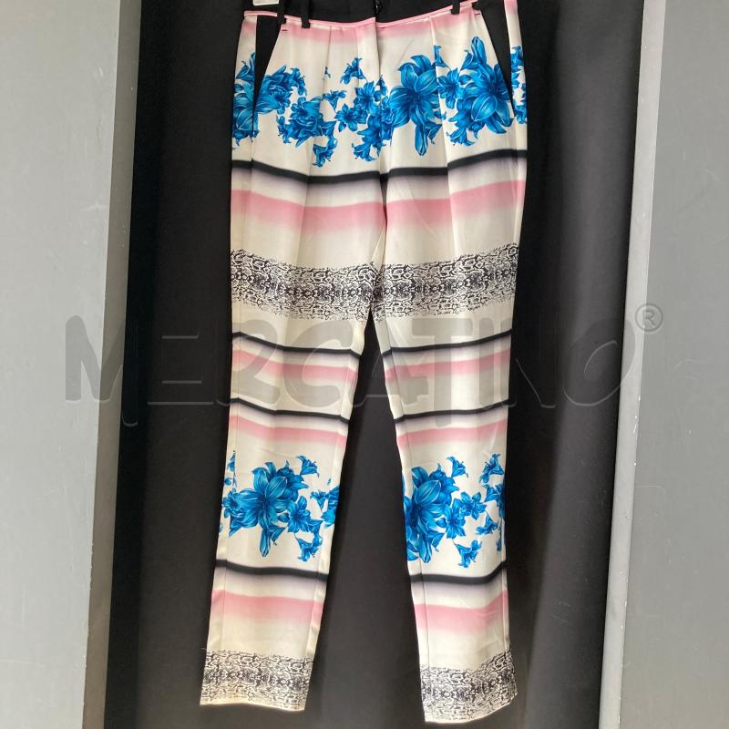 PANTALONE DONNA PINKO BIANCO FIORI BLU PIZZO FASCIA ROSA  | Mercatino dell'Usato Carmagnola 2