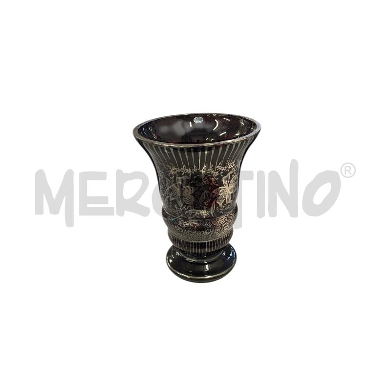 VASO BORDEAUX IN VETRO CON INCISIONI GEOMETRICHE/FLOREALI | Mercatino dell'Usato Carmagnola 1