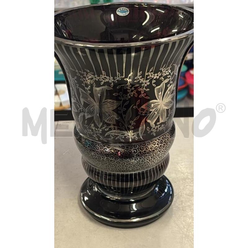 VASO BORDEAUX IN VETRO CON INCISIONI GEOMETRICHE/FLOREALI | Mercatino dell'Usato Carmagnola 2