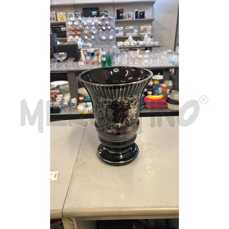 VASO BORDEAUX IN VETRO CON INCISIONI GEOMETRICHE/FLOREALI | Mercatino dell'Usato Carmagnola 3