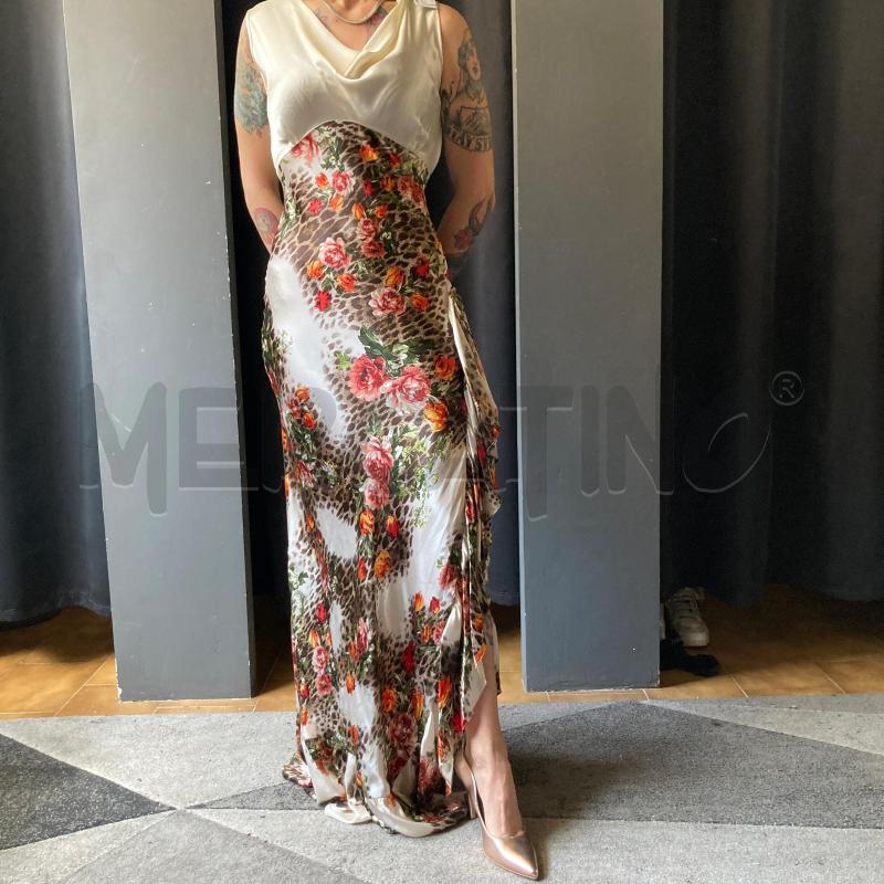 VESTITO DONNA LUNGO SETA AVORIO STAMPA ANIMALIER FIORI  | Mercatino dell'Usato Carmagnola 2