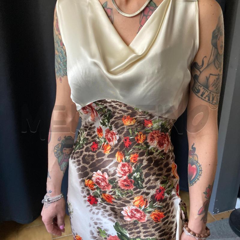 VESTITO DONNA LUNGO SETA AVORIO STAMPA ANIMALIER FIORI  | Mercatino dell'Usato Carmagnola 4