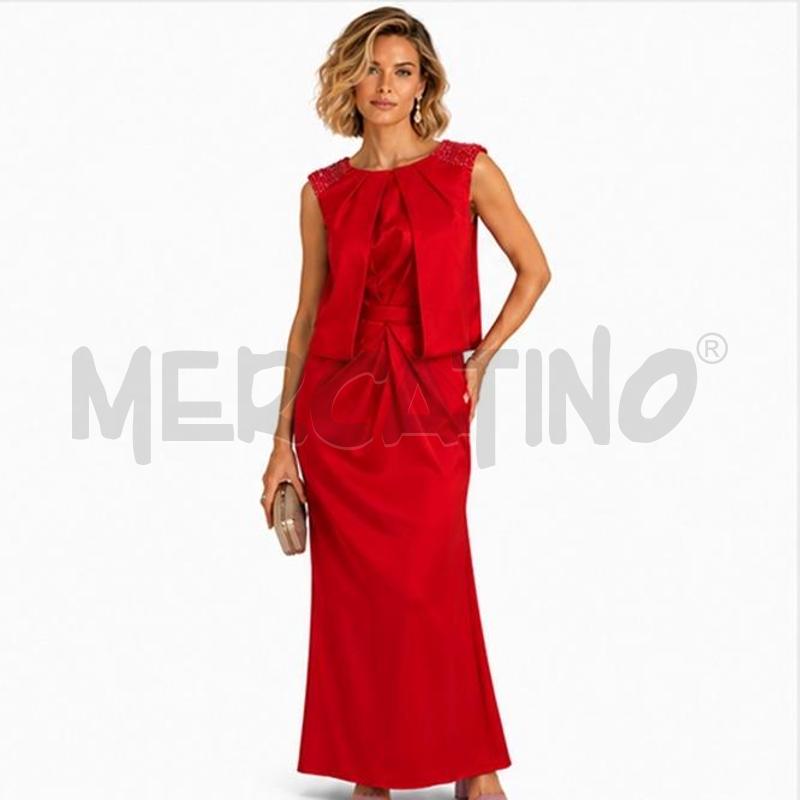 VESTITO DONNA NO MARCA LUNGO ROSSO RASO DA CERIMONIA PERLINE SPALLE  | Mercatino dell'Usato Carmagnola 1