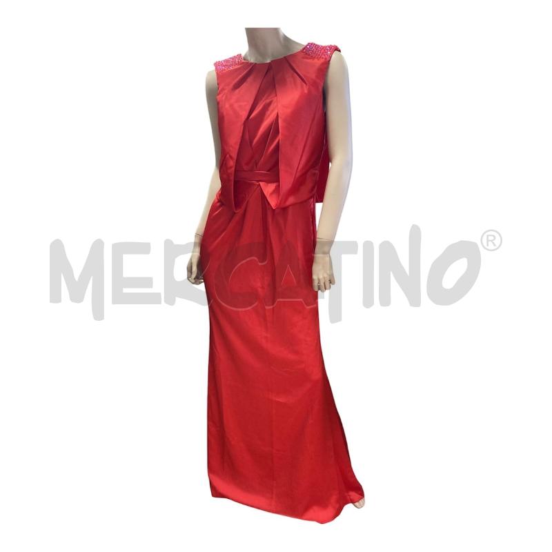 VESTITO DONNA NO MARCA LUNGO ROSSO RASO DA CERIMONIA PERLINE SPALLE  | Mercatino dell'Usato Carmagnola 4