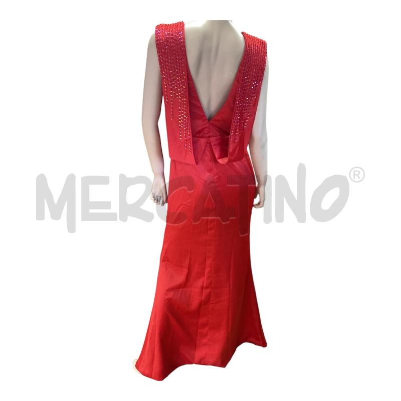 VESTITO DONNA NO MARCA LUNGO ROSSO RASO DA CERIMONIA PERLINE SPALLE  | Mercatino dell'Usato Carmagnola 5