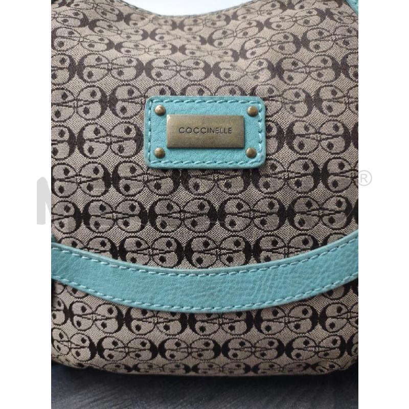 BORSA DONNA COCCINELLE TESSUTO PROFILI PELLE TURCHESE | Mercatino dell'Usato Settimo torinese 3