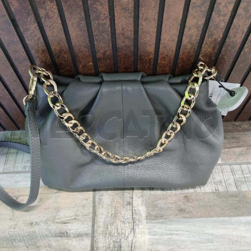 BORSA DONNA GRIGIA PELLE TRACOLLA MANICO DORATO | Mercatino dell'Usato Settimo torinese 1