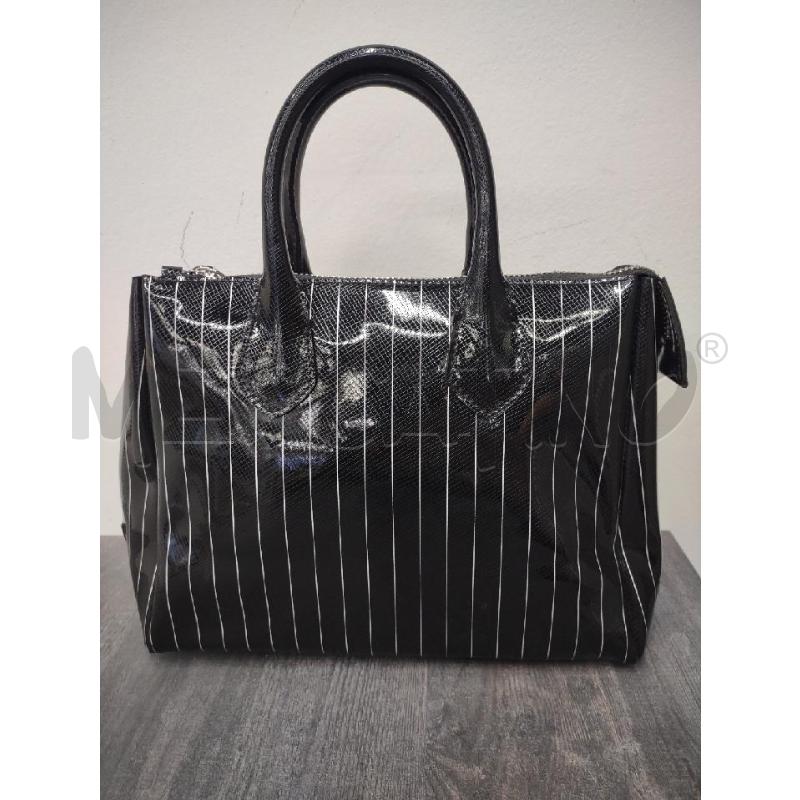 BORSA DONNA GUM NERA PLASTICA RIGHINE BIANCHE  | Mercatino dell'Usato Settimo torinese 1