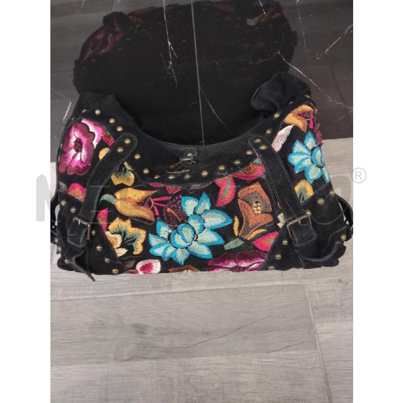 BORSA DONNA JUST CAVALLI PELLE SCAMOSCIATA RICAMO FIORI | Mercatino dell'Usato Settimo torinese 1