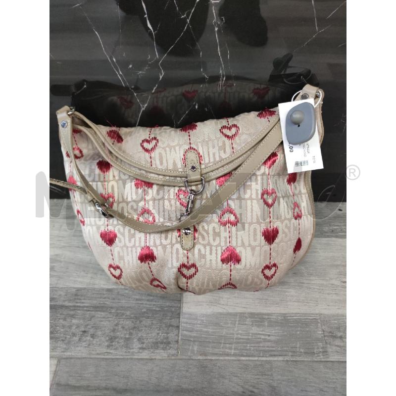 BORSA DONNA MOSCHINO BEIGE CUORI RICAM ROSSI PROFILI PELLE | Mercatino dell'Usato Settimo torinese 1