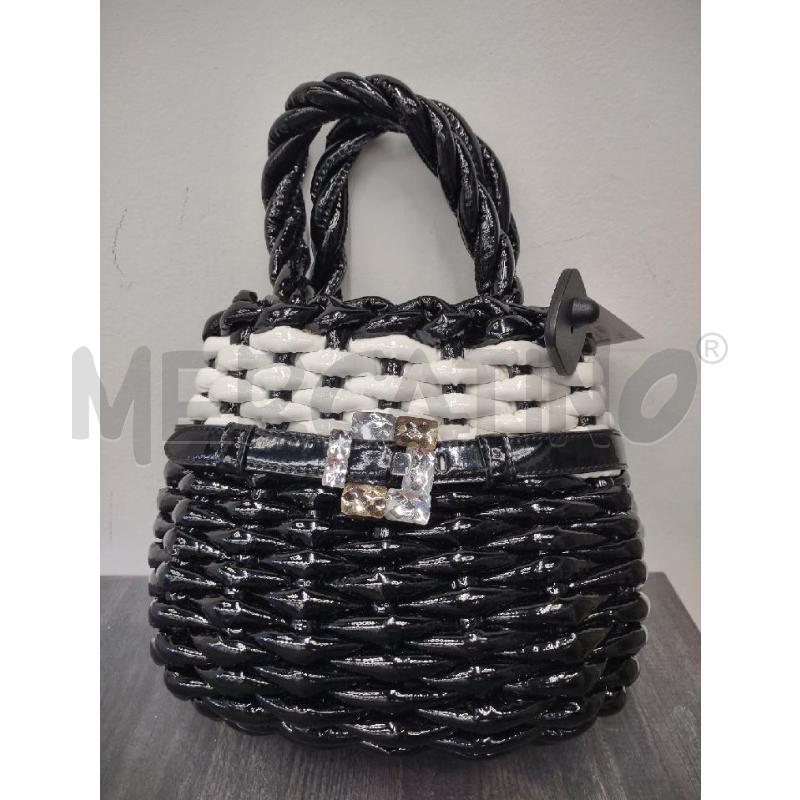 BORSA DONNA ROCCO BAROCCO CESTINO VERNICE NERO BIANCO  | Mercatino dell'Usato Settimo torinese 1