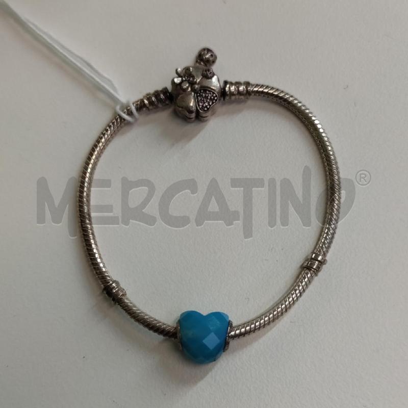 BRACCIALETTO PANDORA CHIUSURA QUADRIFOGLIO CHARM CUORE AZZURRO | Mercatino dell'Usato Settimo torinese 1