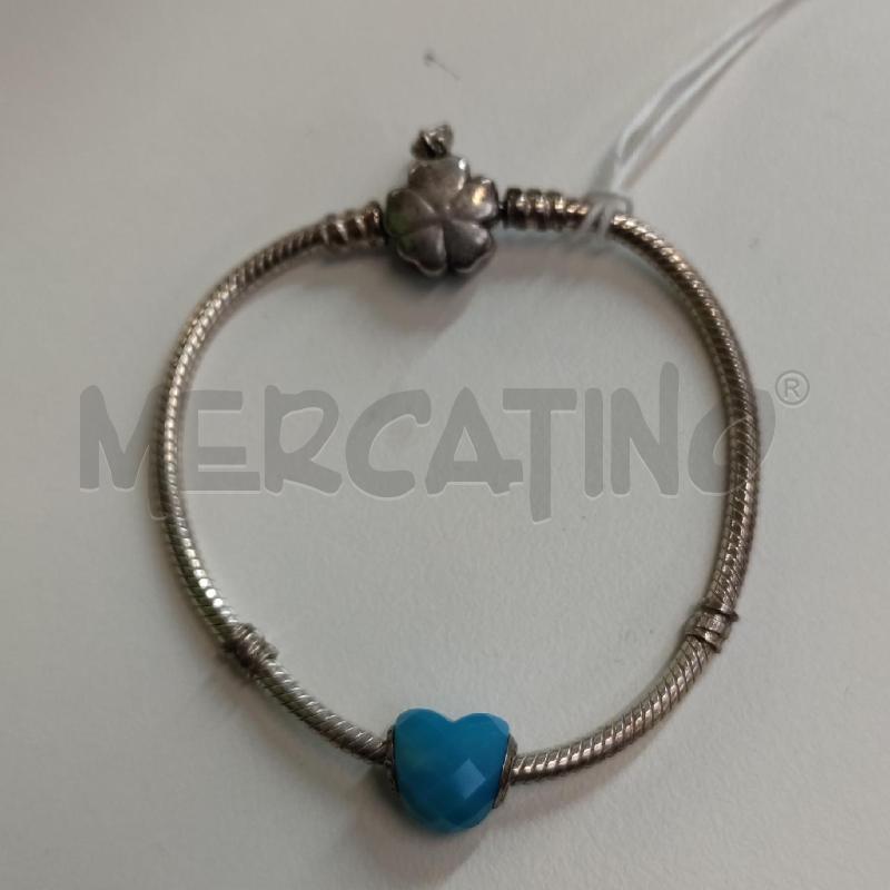 BRACCIALETTO PANDORA CHIUSURA QUADRIFOGLIO CHARM CUORE AZZURRO | Mercatino dell'Usato Settimo torinese 2