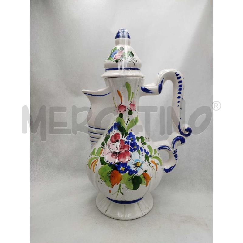 CARAFFA CON MANICO BLU E BIANCA DIPINTA CON FIORI | Mercatino dell'Usato Settimo torinese 1
