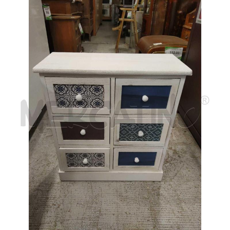 COMODINO PROVENZALE 6 CASSETTI BIANCO BLU  | Mercatino dell'Usato Settimo torinese 1