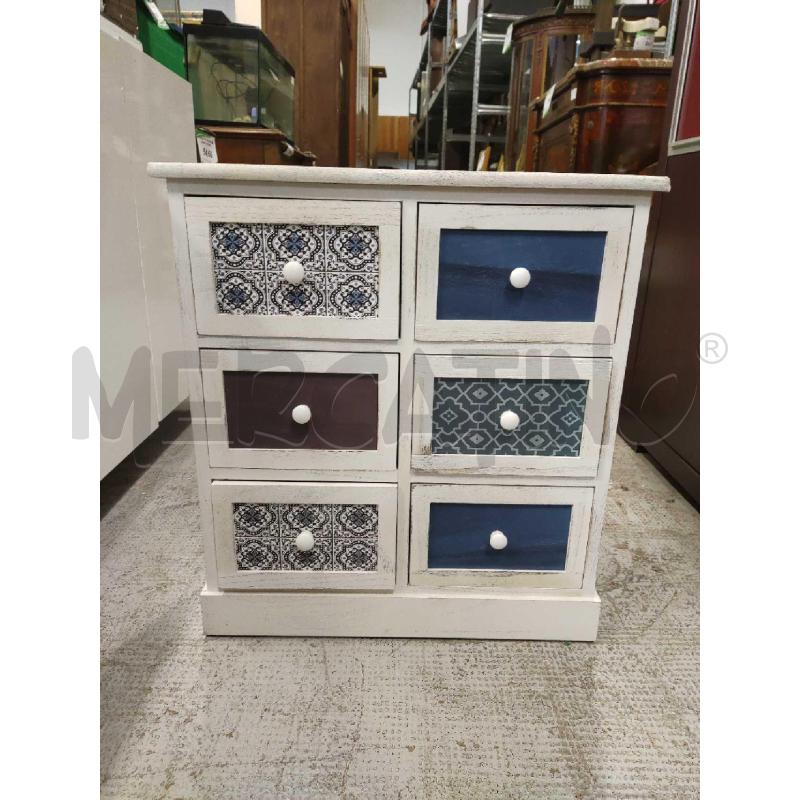 COMODINO PROVENZALE 6 CASSETTI BIANCO BLU  | Mercatino dell'Usato Settimo torinese 2
