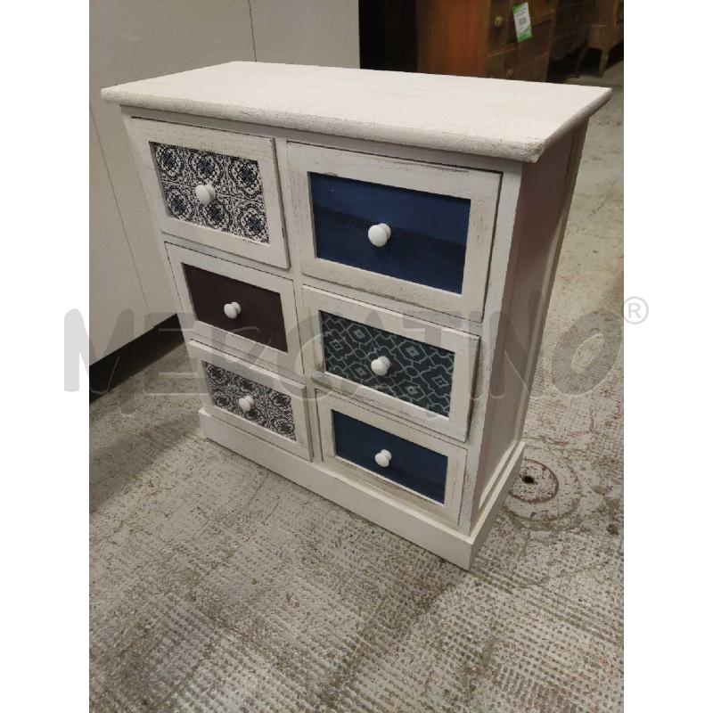 COMODINO PROVENZALE 6 CASSETTI BIANCO BLU  | Mercatino dell'Usato Settimo torinese 3