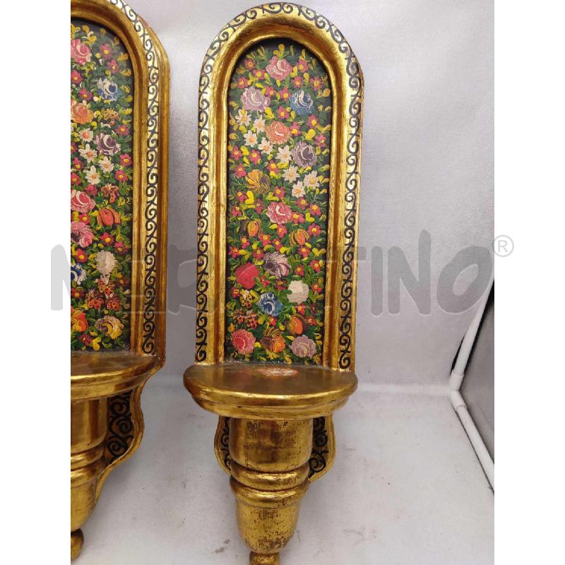 COPPIA APPLIQUE LEGNO FIORI  ANTICHI  | Mercatino dell'Usato Settimo torinese 2