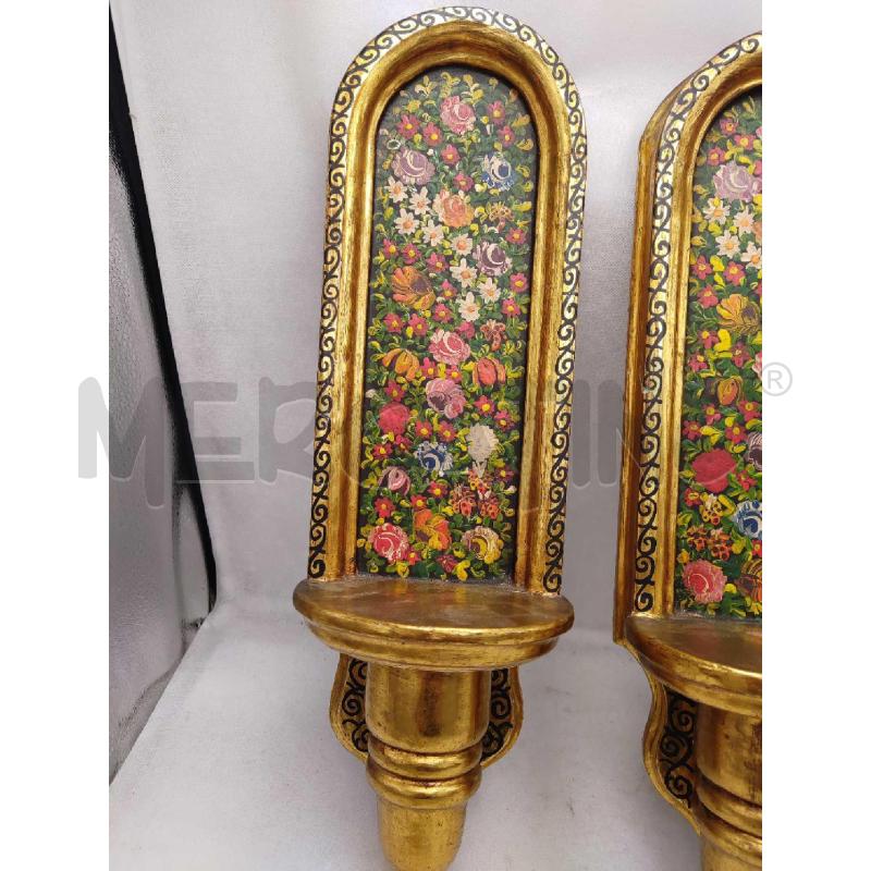COPPIA APPLIQUE LEGNO FIORI  ANTICHI  | Mercatino dell'Usato Settimo torinese 3