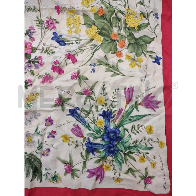 FOULARD MANTERO SETA BIANCO FIORI BORDO ROSSO | Mercatino dell'Usato Settimo torinese 3