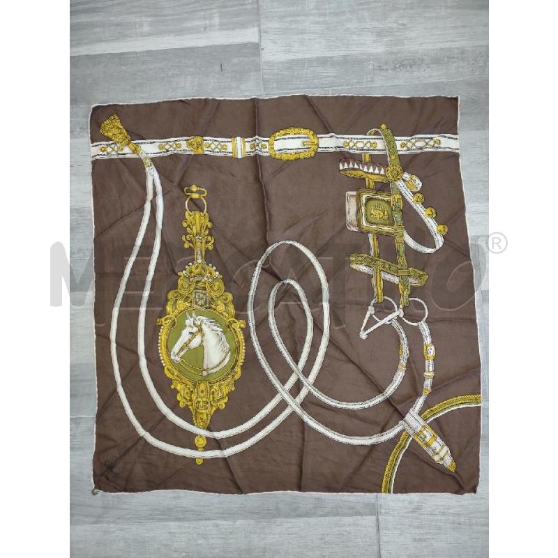FOULARD OSTINELLI PURA SETA MARRONE STAMPA CAVALLI BRIGLIE | Mercatino dell'Usato Settimo torinese 1
