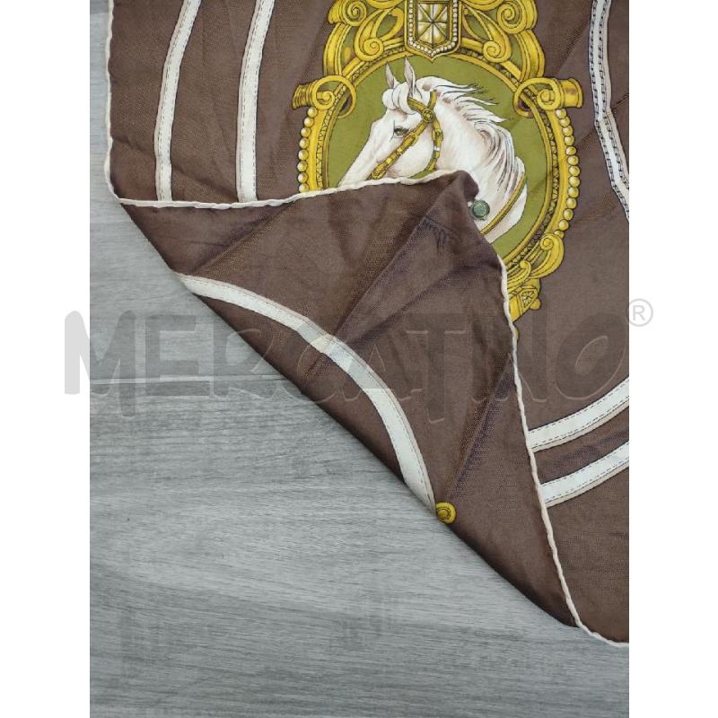FOULARD OSTINELLI PURA SETA MARRONE STAMPA CAVALLI BRIGLIE | Mercatino dell'Usato Settimo torinese 4