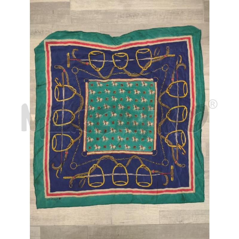 FOULARD SETA ANGIOLO DEL GOBBO VERDE BLU CAVALLI | Mercatino dell'Usato Settimo torinese 1