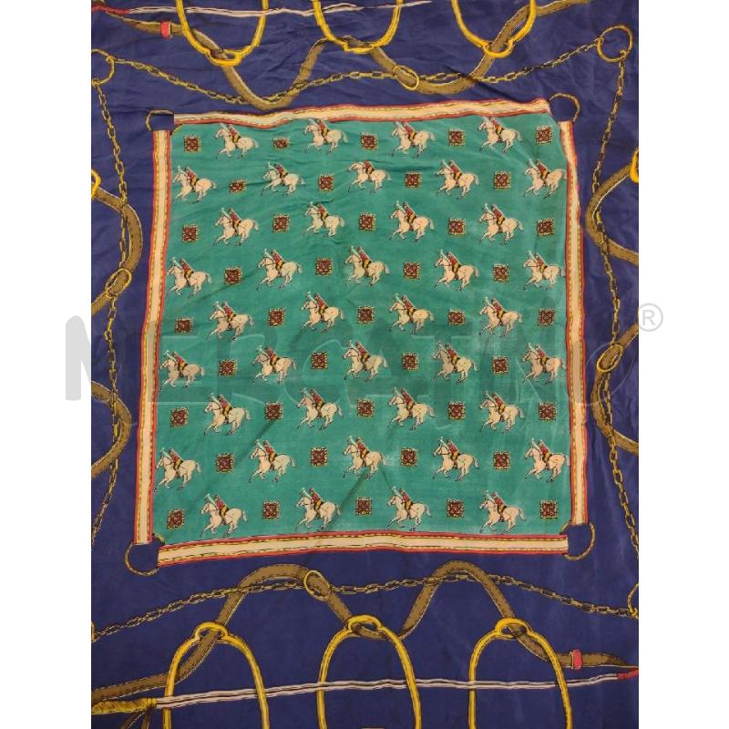 FOULARD SETA ANGIOLO DEL GOBBO VERDE BLU CAVALLI | Mercatino dell'Usato Settimo torinese 2