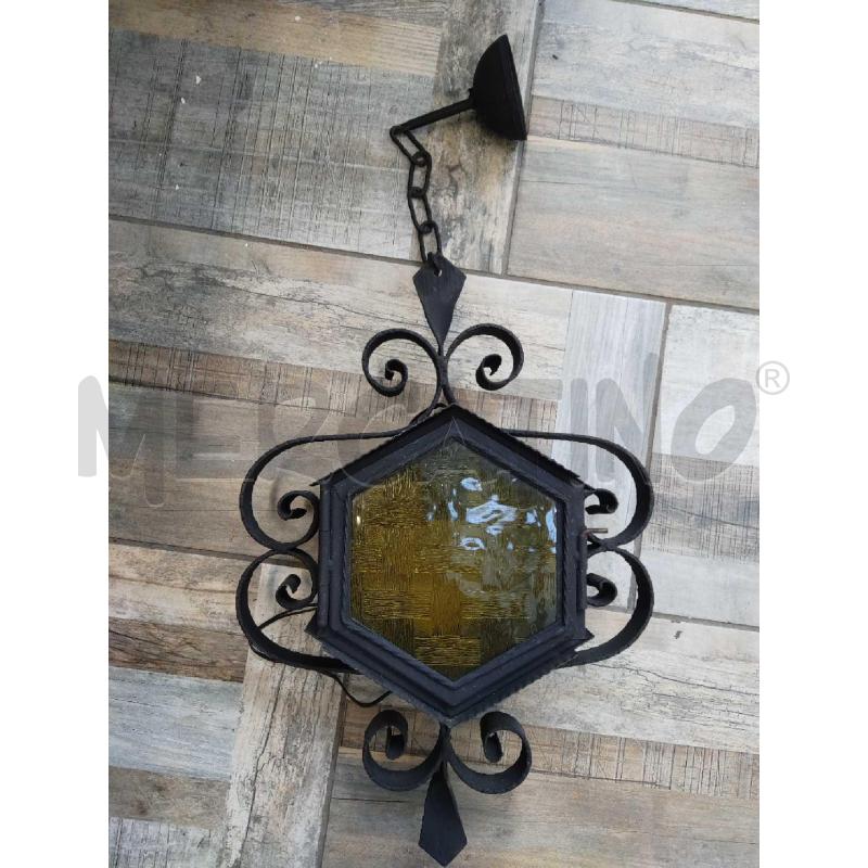 LAMPADARIO IN FERRO BATTUTO E VETRO ESAGONALE GIALLO | Mercatino dell'Usato Settimo torinese 1
