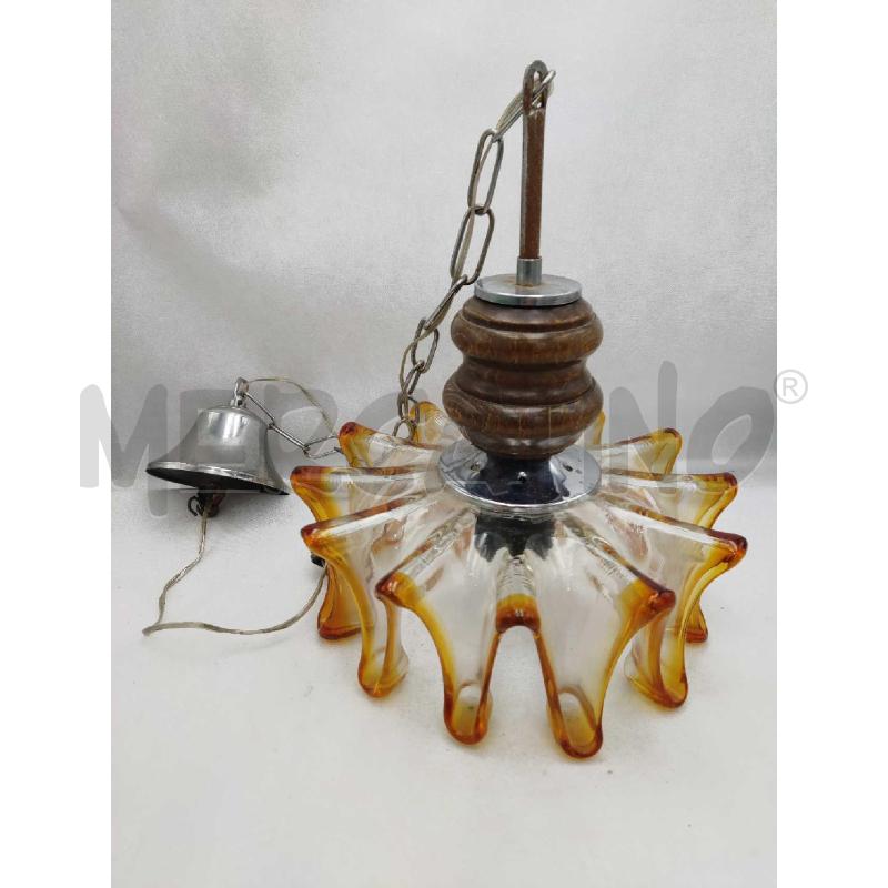 LAMPADARIO VETRO E FUME CON BASE LEGNO | Mercatino dell'Usato Settimo torinese 1