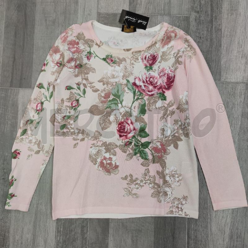 MAGLIA DONNA LUISA SPAGNOLI ROSA FIORI STRASS | Mercatino dell'Usato Settimo torinese 1