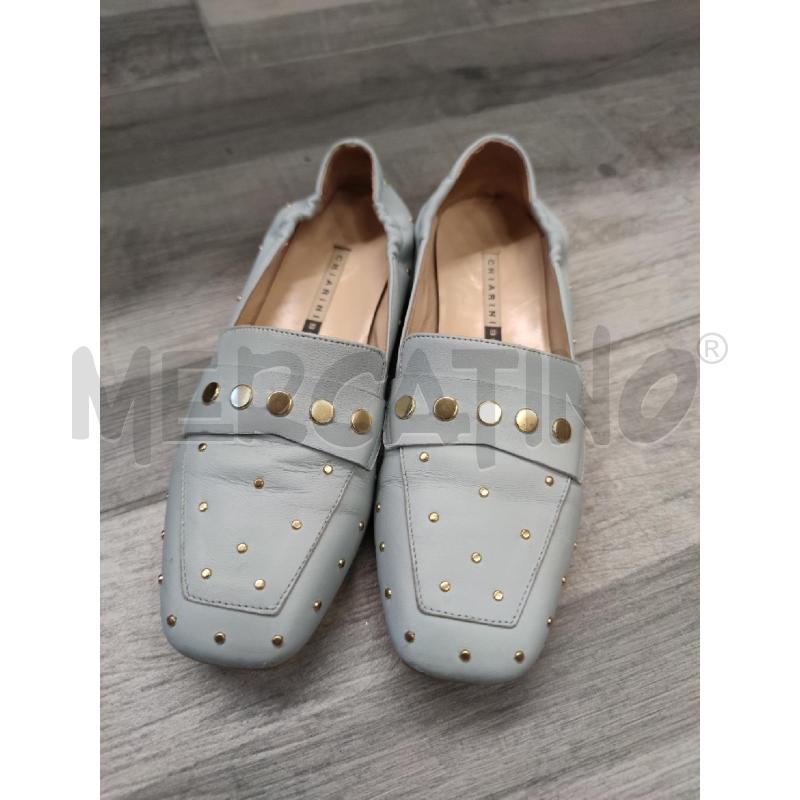 MOCASSINI DONNA CHIARINI PELLE AZZURRO POLVERE BORCHIETTE DORATE | Mercatino dell'Usato Settimo torinese 1