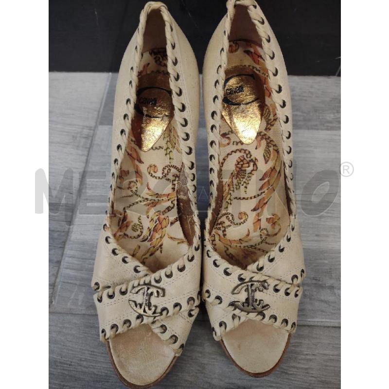 OPEN TOE CAVALLI PELLE BEIGE LOGO METALLICO   | Mercatino dell'Usato Settimo torinese 2