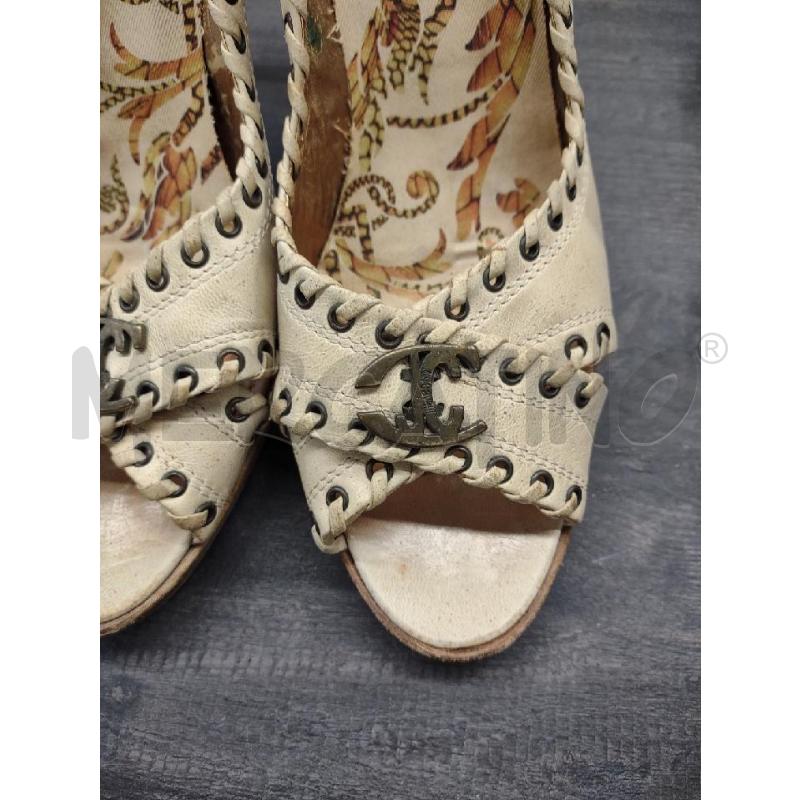 OPEN TOE CAVALLI PELLE BEIGE LOGO METALLICO   | Mercatino dell'Usato Settimo torinese 3