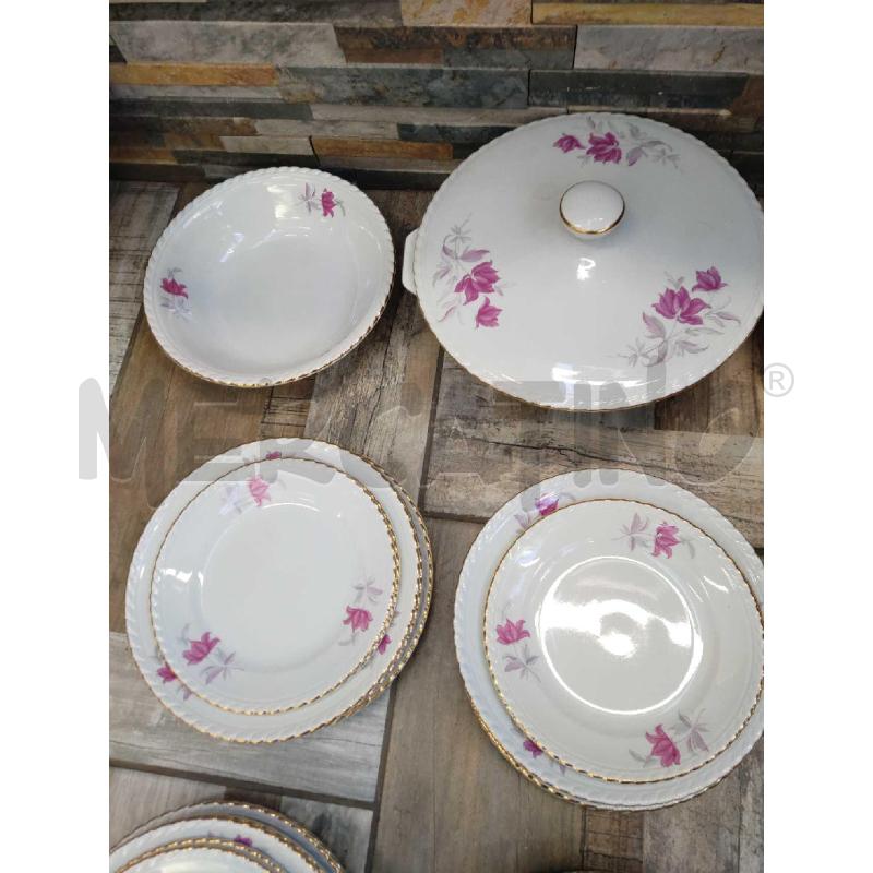 PIATTI PZ. 36 SERVIZIO GALVANI FIORI ROSA BORDO ORO  | Mercatino dell'Usato Settimo torinese 2