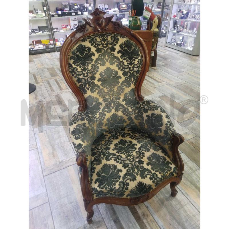 POLTRONA LUIGI XV NOCE TESSUTO BIANCO BLU | Mercatino dell'Usato Settimo torinese 1