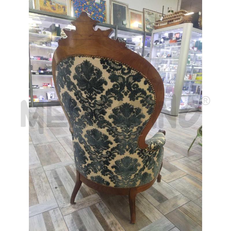 POLTRONA LUIGI XV NOCE TESSUTO BIANCO BLU | Mercatino dell'Usato Settimo torinese 2