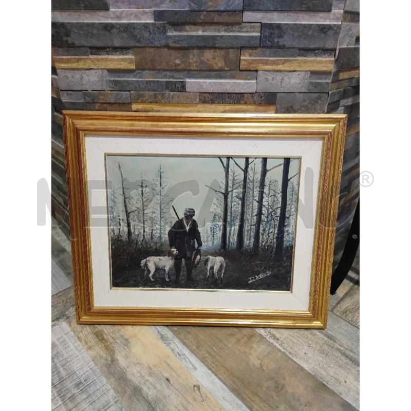 QUADRO CACCIATORE CON CANI CORNICE DORATA D.VECCHI  | Mercatino dell'Usato Settimo torinese 1