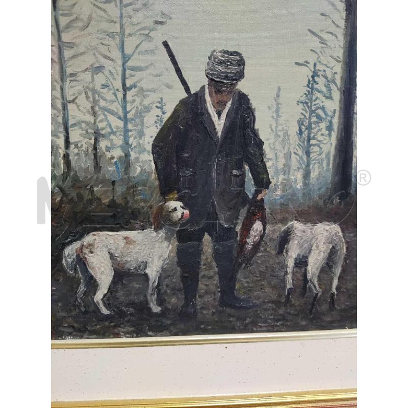 QUADRO CACCIATORE CON CANI CORNICE DORATA D.VECCHI  | Mercatino dell'Usato Settimo torinese 3