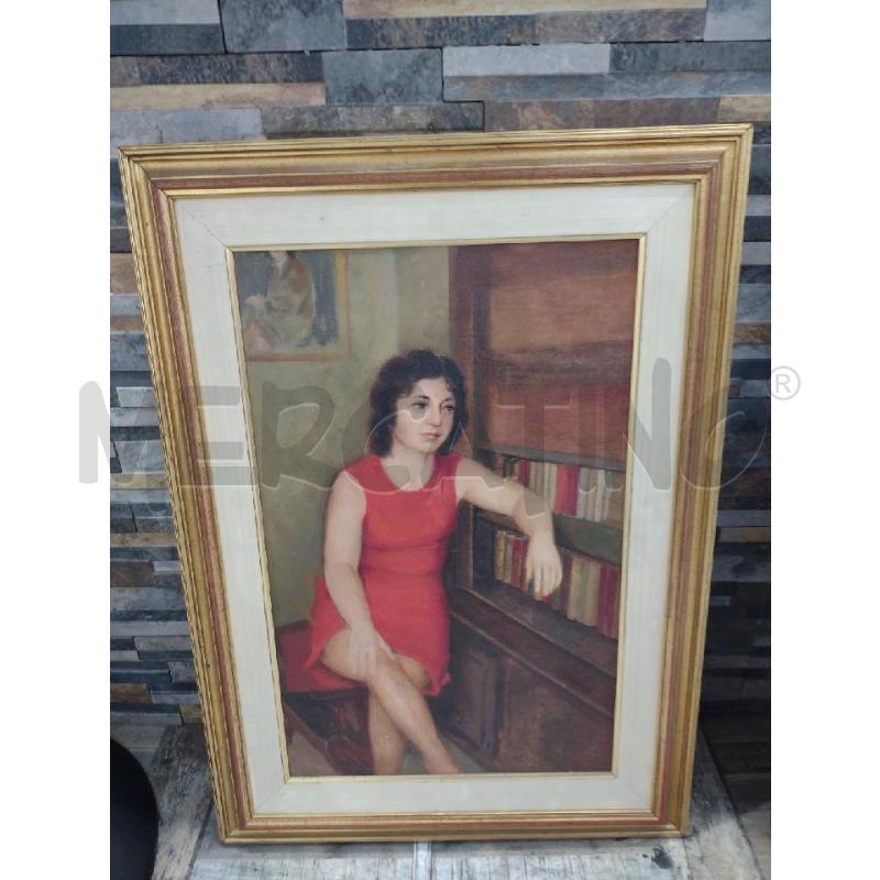 QUADRO OLIO SU TELA RITRATTO DONNA LIBRERIA | Mercatino dell'Usato Settimo torinese 1
