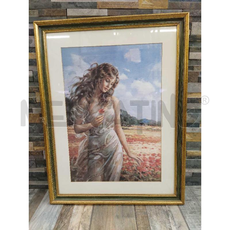 QUADRO STAMPA DAMA CON PAPAVERO | Mercatino dell'Usato Settimo torinese 1