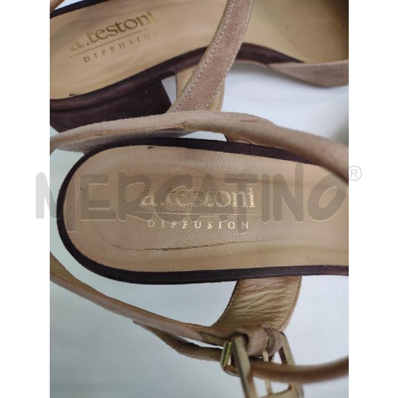 SANDALI CON TACCO A.TESTONI PELLE MARRONE BEIGE | Mercatino dell'Usato Settimo torinese 4